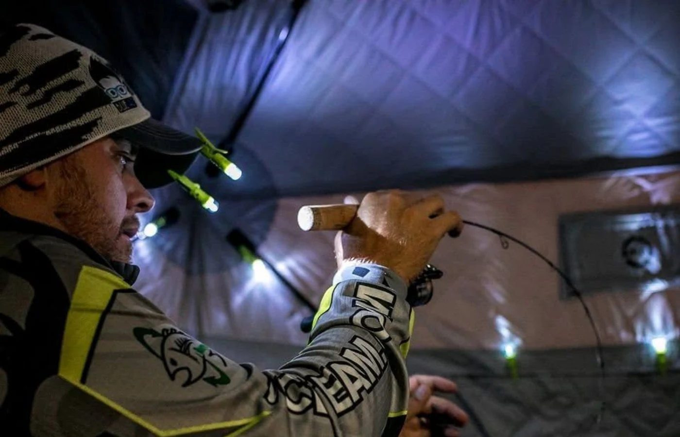 Gator Eyes providing hands-free light in an outdoor shelter